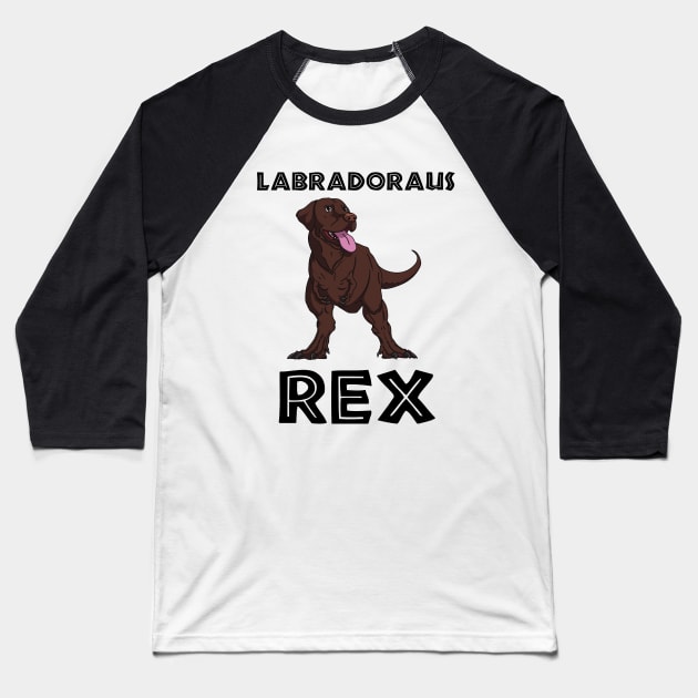 Labrador Dinosaur (black) Baseball T-Shirt by Lucky Yucca